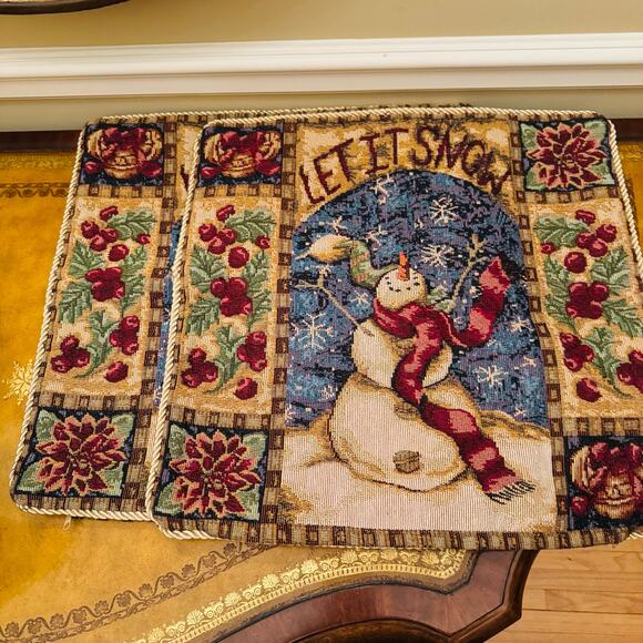 LET IT SNOW Snowman Holiday Tapestry Double Sided Zipper Pillow Covers Set of 2 - Picture 1 of 5